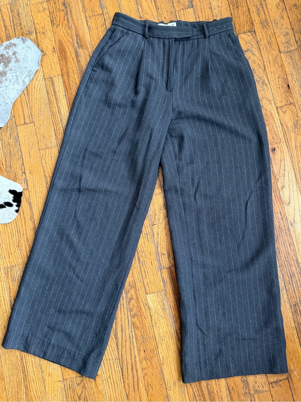Abercrombie & Fitch Pinstripe Wide-Leg Dress Pants - Charcoal Gray